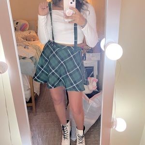 Green & Black Plaid Skirt w/Removable Straps